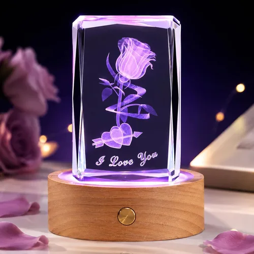 Miniatura 11 de Regalos románticos para él y ella, regalo del día de la madre para esposa, luz nocturna de cristal de amor 3D con base LED multicolor, regalo
