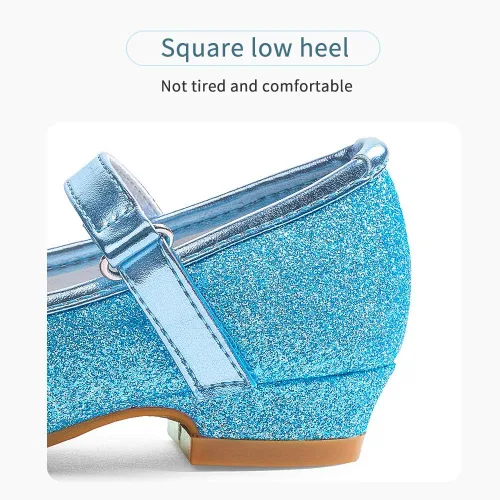 Miniatura 4 de Stelle - Zapatos de vestir para niñas pequeñas, zapatos de princesa con purpurina y flores, tacón bajo estilo Mary Jane, ideales para fiestas y bodas