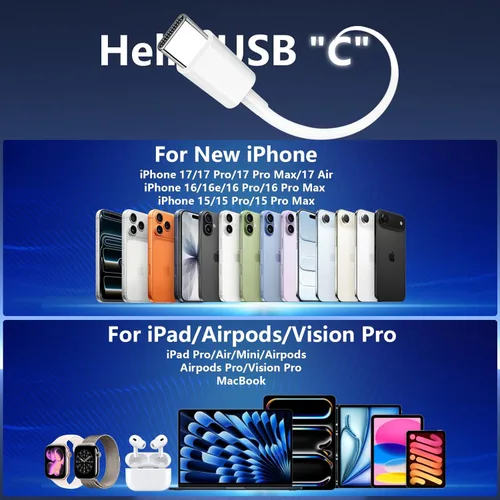 Miniatura 7 de Cargador para iPhone 17 Pro Max de carga rápida, adaptador de corriente dinámica de 40 W con cable USB-C de 60 W tejido máximo de 6 pies