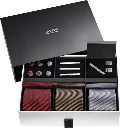 Miniatura 18 de Juego de corbata de regalo para hombre, corbata sedosa, bolsillo cuadrado, clips de corbata, gemelos para hombres