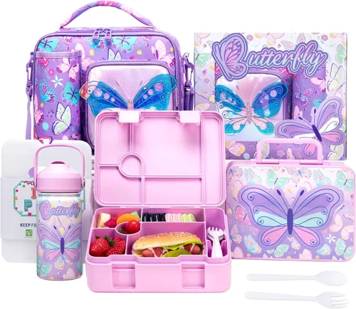 Miniatura 10 de Caja Bento para Niños Lonchera para Niños Caja Bento para Niños Juego de Lonchera con 5 Compartimentos Botella de Acero Inoxidable para Agua, Bolsa