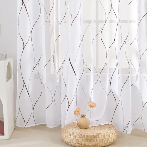 Miniatura 10 de Deconovo Oeko-TEX - Cortinas con estampado de lámina transparente con certificación Oeko-TEX, 2 paneles, ojales en la parte superior, elegantes