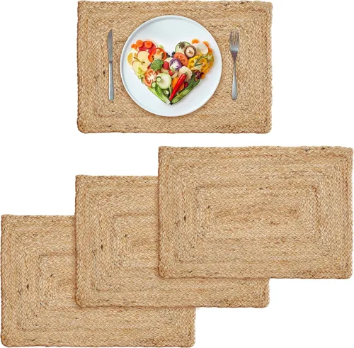Miniatura 5 de Ramanta Home Juego de 4 manteles individuales trenzados de yute de 13 x 19 pulgadas, naturales, reversibles, para decoración de mesa de comedor