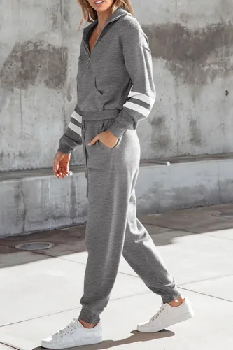 Miniatura 131 de PRETTYGARDEN Conjunto de suéter de 2 piezas para mujer, sudadera con cremallera, pantalones deportivos, ropa casual