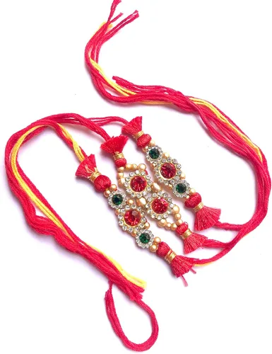 Miniatura 4 de Juego de 3 pulseras de hilo Rakhi Raksha Bandhan hechas a mano Rakhee Raksha Bandhan Raksha Bandhan de regalo El color y el diseño pueden variar