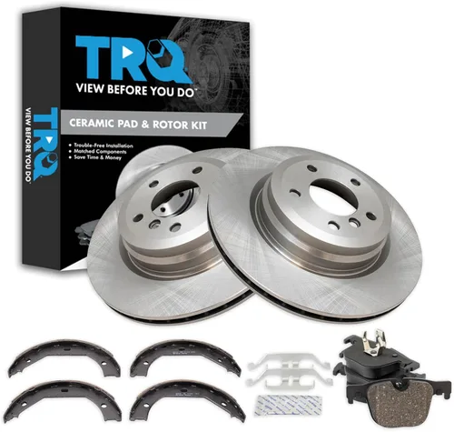 Miniatura 124 de TRQ Kit de pastillas de freno y rotor Posi trasero premium con zapatas de estacionamiento para camión GM SUV