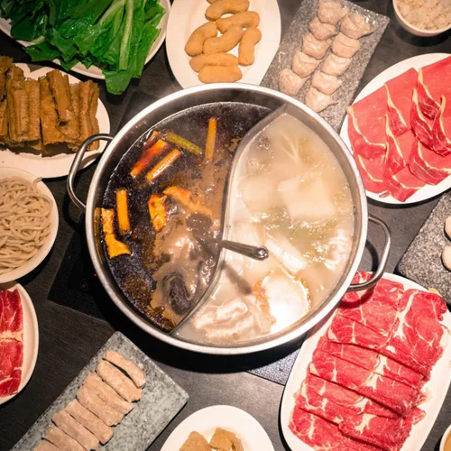 Miniatura 2 de Olla caliente de acero inoxidable con divisor de 12.20 pulgadas de doble cara para inducción Shabu Shabu y estufa de gas, olla doméstica para cocina