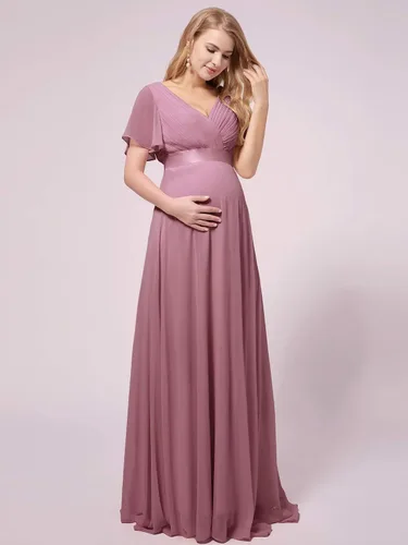Miniatura 4 de Ever-Pretty Womens Chiffon V-Neck A-line Ruched Summer Maternity Dresses with Sleeves 09890-USA