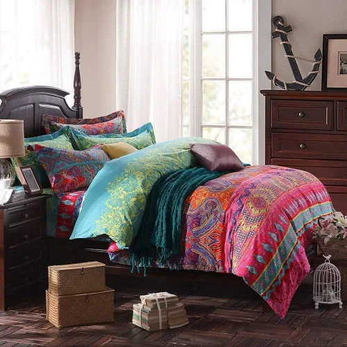 Miniatura 6 de LELVA Juego de ropa de cama bohemia de algodón con fundas de almohada, tamaño individual, 5 piezas