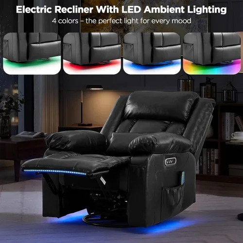 Miniatura 8 de Silla reclinable giratoria eléctrica con motor doble, sillón reclinable eléctrico con masaje por vibración y calor, luz LED, silla reclinable