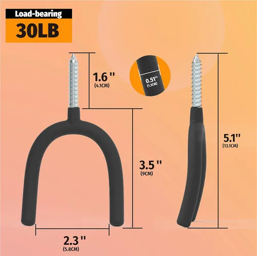 Miniatura 5 de HUHOLE Paquete de 6 ganchos en U resistentes con tornillos de 30 libras, capacidad de carga, organizadores de almacenamiento de garaje, soporte