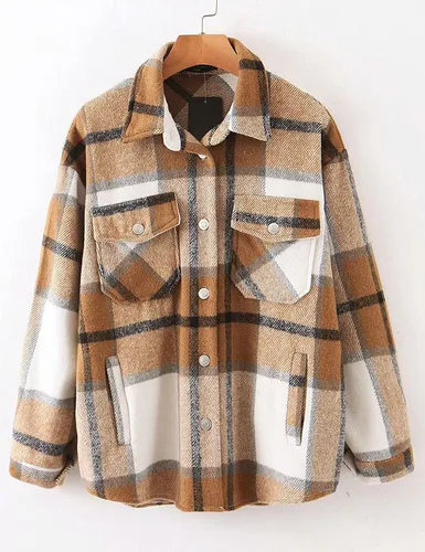 Miniatura 2 de Tanming - Chaquetas de franela cepillada para mujer, a cuadros, con botones, solapas y bolsillos, camisa tipo chaqueta