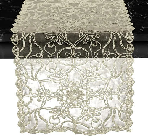 Miniatura 15 de Elegant Comfort Camino de mesa bordado Ingrid – Bufanda de tocador para el hogar comedor – Decoración de mesa de encaje como decoración de mesa