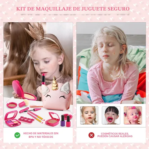 Miniatura 7 de Kit de maquillaje de simulación para niñas pequeñas, juego de maquillaje para niños de 3 a 5 años, bolso de juguete de unicornio con maquillaje
