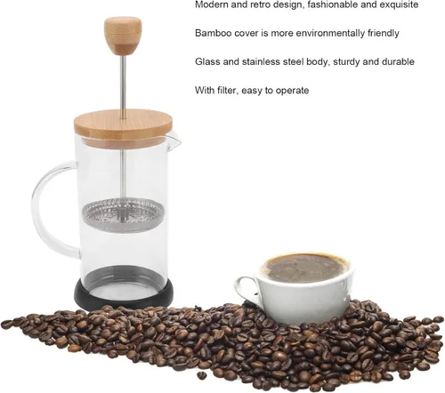 Miniatura 3 de flexman Cafetera de prensa francesa, vidrio de borosilicato de alta temperatura, acero inoxidable, prensa francesa para el hogar, oficina, al aire