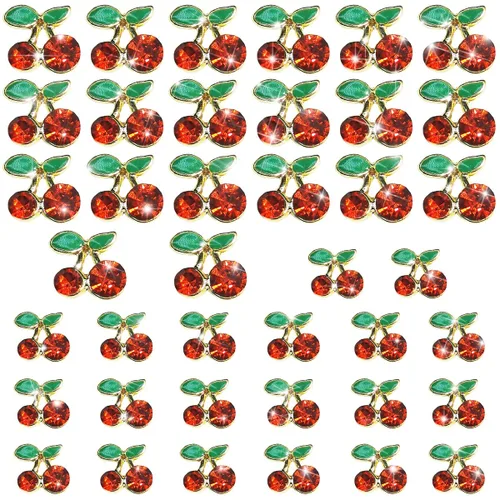 Miniatura 9 de 40 dijes de uñas de cereza 3D con diamantes de imitación para arte de uñas, gemas brillantes con brillantina para uñas, rebanadas de uñas kawaii