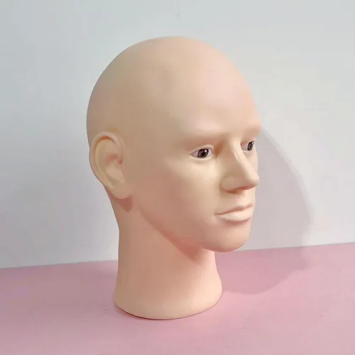Miniatura 4 de Cabeza de maniquí calvo masculina para hacer pelucas, sombrero y gafas, cabeza de cosmetología profesional, color beige, sin maquillaje