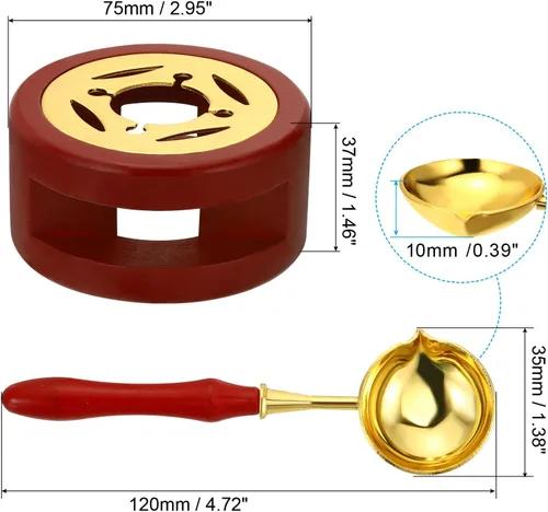 Miniatura 2 de PATIKIL Kit de sellado de cera, calentador de sellos de cera con cuchara de fusión, estufa de fusión retro, herramienta de horno largo para sellado