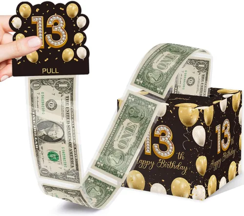 Miniatura 22 de Lindos regalos de cumpleaños número 10 para niños y niñas, caja de dinero extraíble con 35 bolsas para decoración de fiesta de cumpleaños de 10 años
