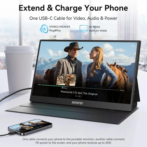 Miniatura 4 de BENFEI Monitor portátil de 15.6 pulgadas, pantalla FHD 1080P HDMI USB-C para juegos, pantalla IPS HDR ultradelgada con cubierta inteligente