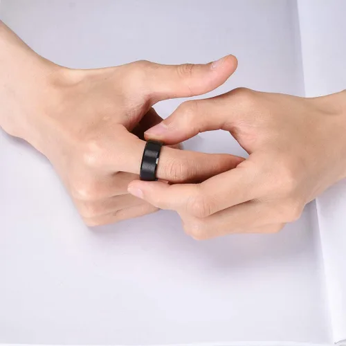 Miniatura 29 de King Will Anillo de boda de tungsteno para hombre, disponible en 15/64 a 25/64 de pulgada (6 a 10 mm), negro/plata, acabado mate, borde pulido