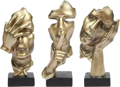 Miniatura 12 de 3 piezas de estatua de pensador, Silence is Gold - Figura de arte abstracto, no escuchar, no ver, no hablar, esculturas modernas de resina