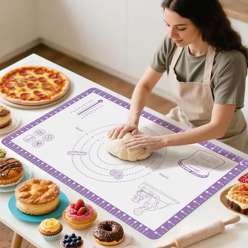 Miniatura 14 de Tapete de silicona para hornear con 10 recetas, tapetes de silicona extra gruesos para hornear, tapete de pastelería antiadherente, tapete
