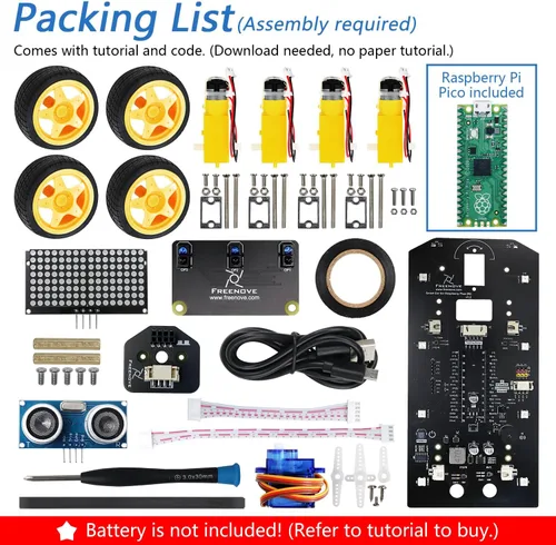 Miniatura 2 de Freenove Kit de coche 4WD para Raspberry Pi Pico (incluido) (compatible con Arduino IDE), expresiones de matriz de puntos, prevención de obstáculos