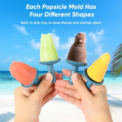 Miniatura 4 de Juego de 4 moldes para paletas caseras de silicona, moldes para helados, de fácil liberación, reutilizables, moldes para hacer bricolaje