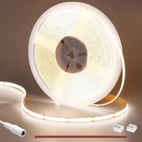 GOMING Tira de luz LED COB de 24 V, blanco natural, 4000 K, 32.8 pies, 3120 LED, CRI 93+ 6300 lm, brillo uniforme, flexible, IP20, no impermeable,