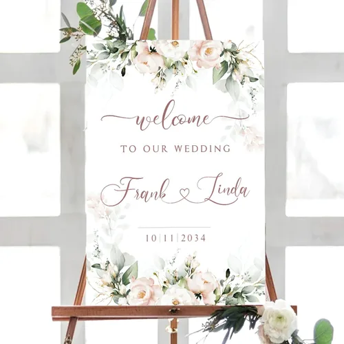 Miniatura 12 de Letrero personalizado de bienvenida de eucalipto a nuestra boda, letreros de bienvenida de boda con soporte, letrero de boda al aire libre, soportes