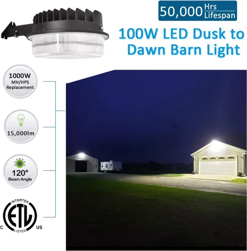 Miniatura 2 de Luz LED de granero de 100 W, luz de patio al aire libre del atardecer al amanecer con fotocélula ultra brillante de 15,000 lúmenes, 5000 K