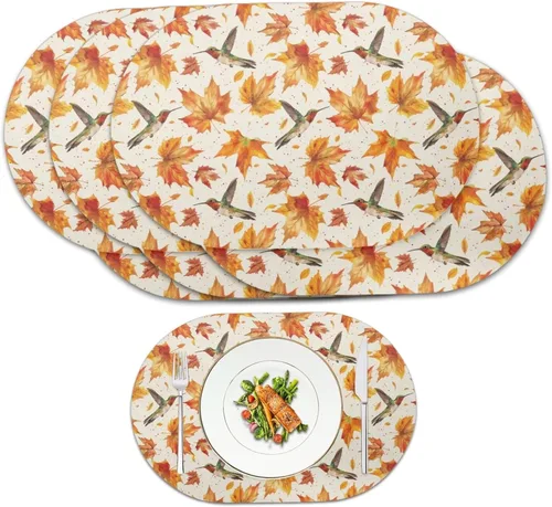 Miniatura 31 de Pumpkin Placemats Oval Placemats Set of 2 Black Cat Table Mats for Dining Tables Washable Heat Resistant Place Mats for Holiday Party Use 12X18 Inch