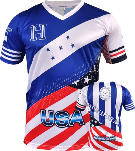 Fury Camiseta de fútbol Honduras y USA Flag Mix - Camiseta de fútbol Honduras - Camiseta de Futbol Honduras Jersey HombreMujerUnisex