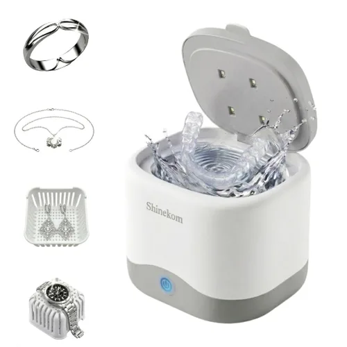 Máquina de limpieza ultrasónica de 45 KHz, limpiador de joyas y dentaduras postizas para retenedores, aretes, anillo de diamante, moneda, tanque de