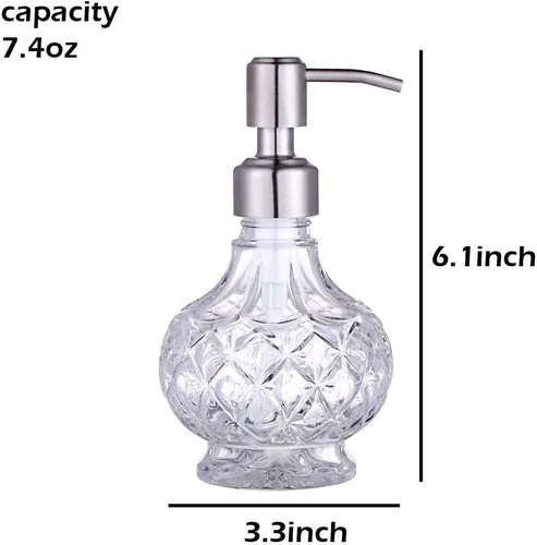 Miniatura 7 de YunNasi - Dispensador de jabón con bomba, diseño de cristal transparente, vintage y elegante, dispensador de jabón líquido recargable para encimera