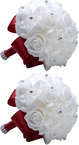 Miniatura 22 de S_SSOY Ramo de boda de cristal PE rosas para novia, dama de honor, flores de mano para fiesta, iglesia, día de San Valentín, azul marino