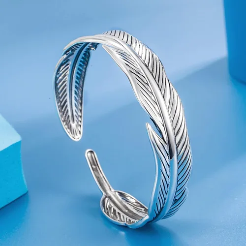 Miniatura 7 de RIOSO Juego de 3 pulseras de plata para hombres y mujeres, con diseño de alas de ángel, plumas, hojas de ángel, juego de pulseras, Sin gemas.