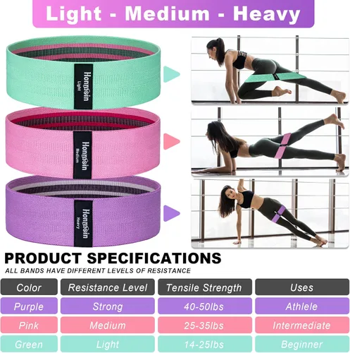 Miniatura 2 de Honmein Bandas de Resistencia para Entrenamiento, Juego de Bandas de Ejercicio de 3 Niveles para Mujeres y Hombres, Bandas de Caderas, Piernas