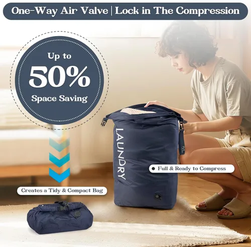 Miniatura 4 de Bolsa de lavandería de viaje, bolsa de viaje de compresión al vacío, bolsa de viaje, impermeable, húmedo/seco, ahorro de espacio, bolsa de Azul