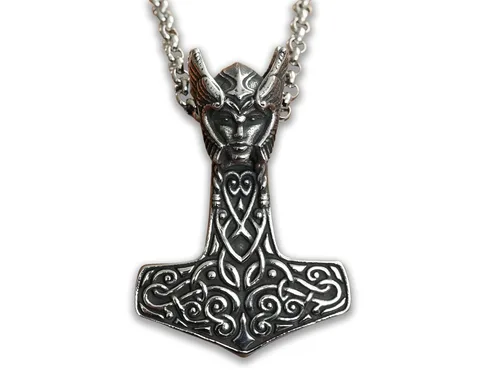 Miniatura 34 de Viking Thors Hammer Necklace Pendant - Vegvisir Aegishjalmur Helm of Awe Raven Huginn Muninn Pendant Necklace Amulet Talisman - Thor Necklace