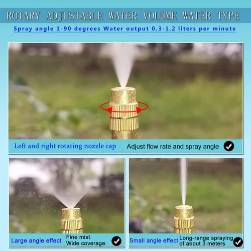 Miniatura 3 de Kit de riego por goteo de 49.21 pies para invernadero, sistema de riego automático ajustable en 360°, 15 boquillas de rociado de latón, manguera