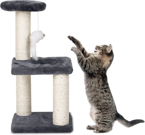 Árbol pequeño para gatos con poste rascador de sisal, juguetes interactivos para gatos de interior, poste rascador, torre de fácil instalación para