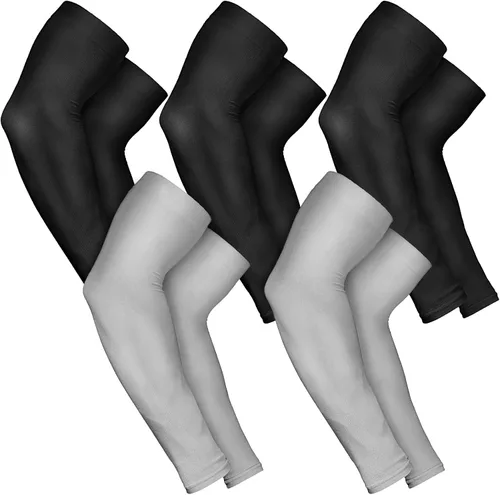 AURUZA 5 pares de mangas de brazo para hombres y mujeres, protección solar UV, compresión tatuaje, cubierta para baloncesto, voleibol