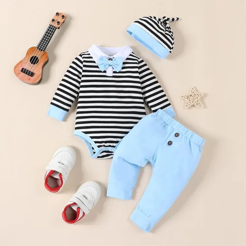 Miniatura 2 de VINUOKER Conjunto de ropa de caballero para bebé, traje de Navidad, traje de Navidad, mono de bebé, 3 piezas, conjunto de algodón