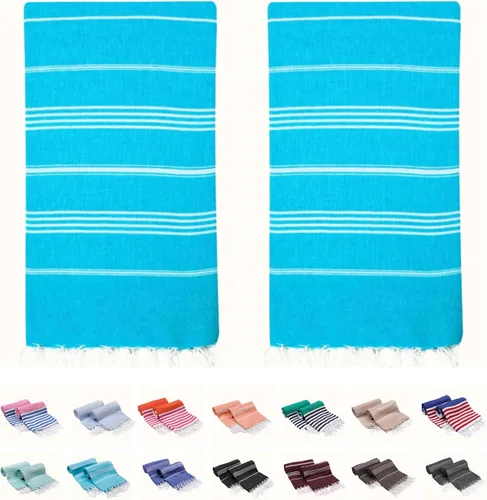 Miniatura 19 de Paquete de 2 toallas de playa turcas de 40 x 72 pulgadas, de gran tamaño, 100% algodón, sin arena, ligeras, absorbentes, de secado rápido, toallas