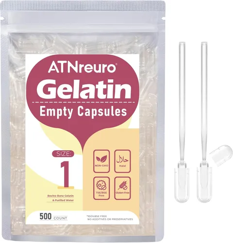 Cápsulas de gelatina vacías tamaño 1 con 2 microcucharas – 500 cápsulas transparentes vacías – Cápsulas de píldora de gel para suplementos en polvo