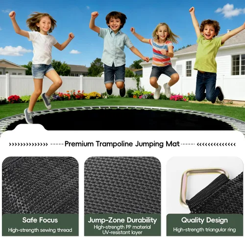 Miniatura 6 de Alfombrilla de repuesto para cama elástica, alfombrilla de 12.6 pies de diámetro con 72 anillos, se adapta a trampolines de 14 pies y resorte de 5.3