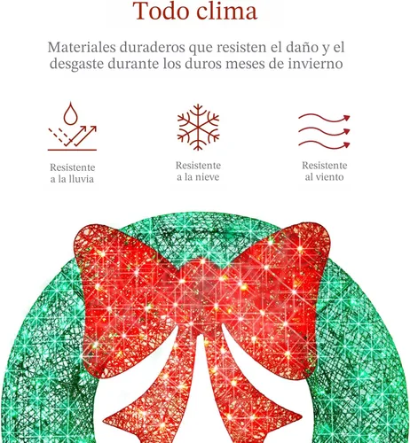 Miniatura 5 de Best Choice Products - Corona de Navidad preiluminada de 36 pulgadas para exteriores, decoración de LED metálica para fiestas en casa con 120 luces