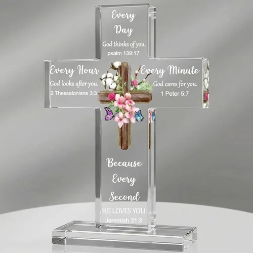 Miniatura 15 de Regalos Cristianos de Acrílico Chunful para Mujer y Hombre Cruz de Jesús Religiosa y Decorativa con Versículos de la Biblia y Oraciones Cruz